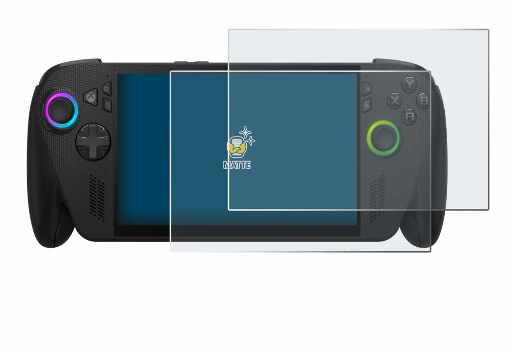 Imagen del dispositivo ASUS ROG Ally X 2025 con una amplia variedad de protectores de pantalla.