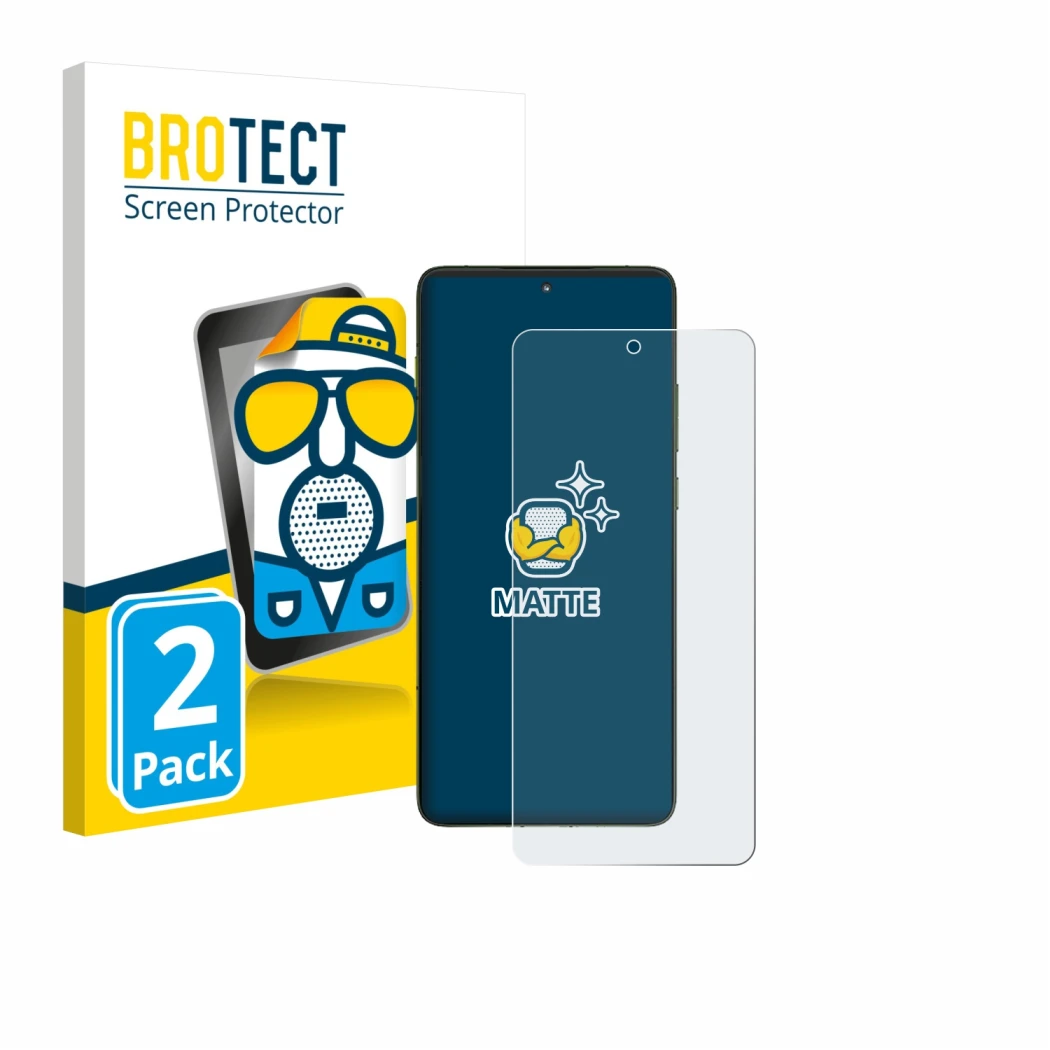 Parte frontal de un envase de producto con el logotipo de la marca BROTECT. Al lado se muestra el dispositivo Motorola Edge 70