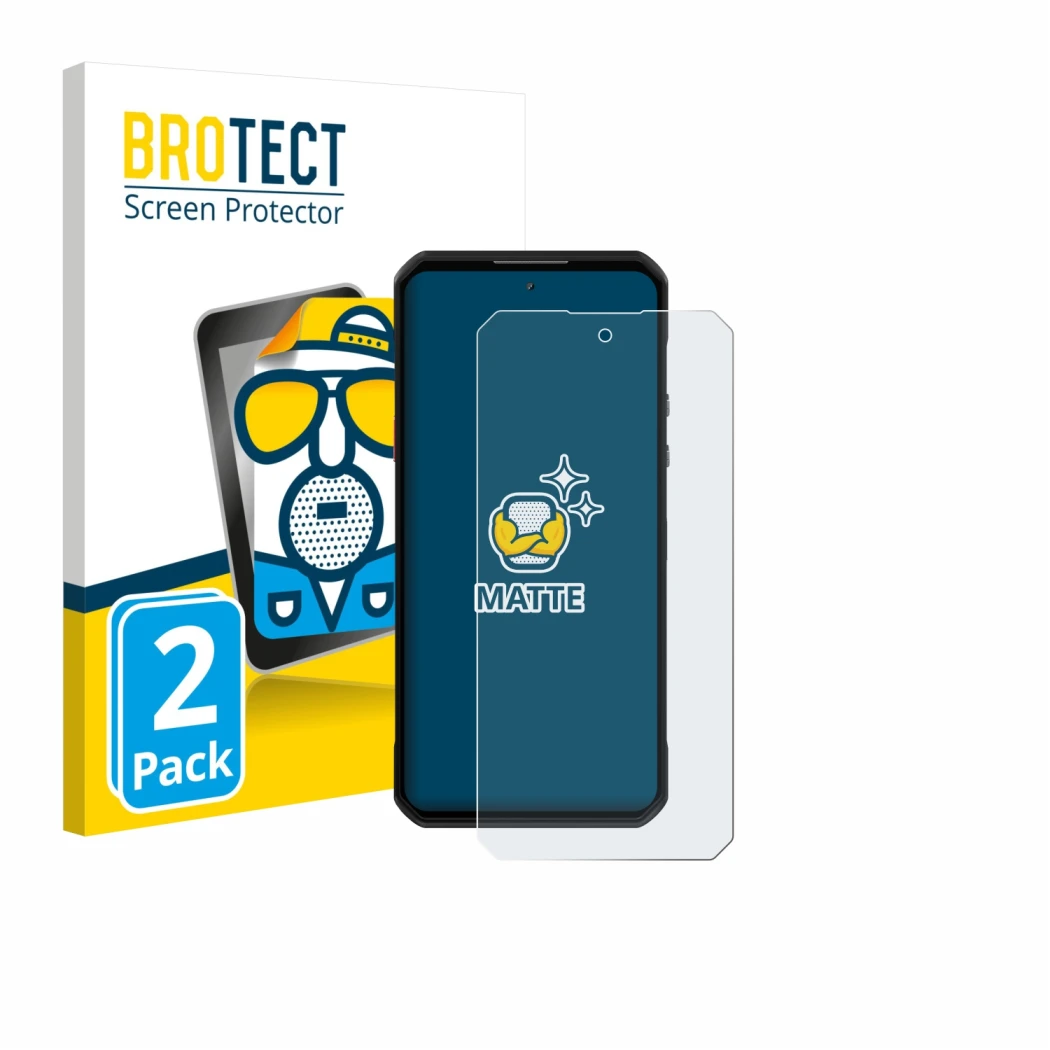 Parte frontal de un envase de producto con el logotipo de la marca BROTECT. Al lado se muestra el dispositivo Oukitel WP60 con