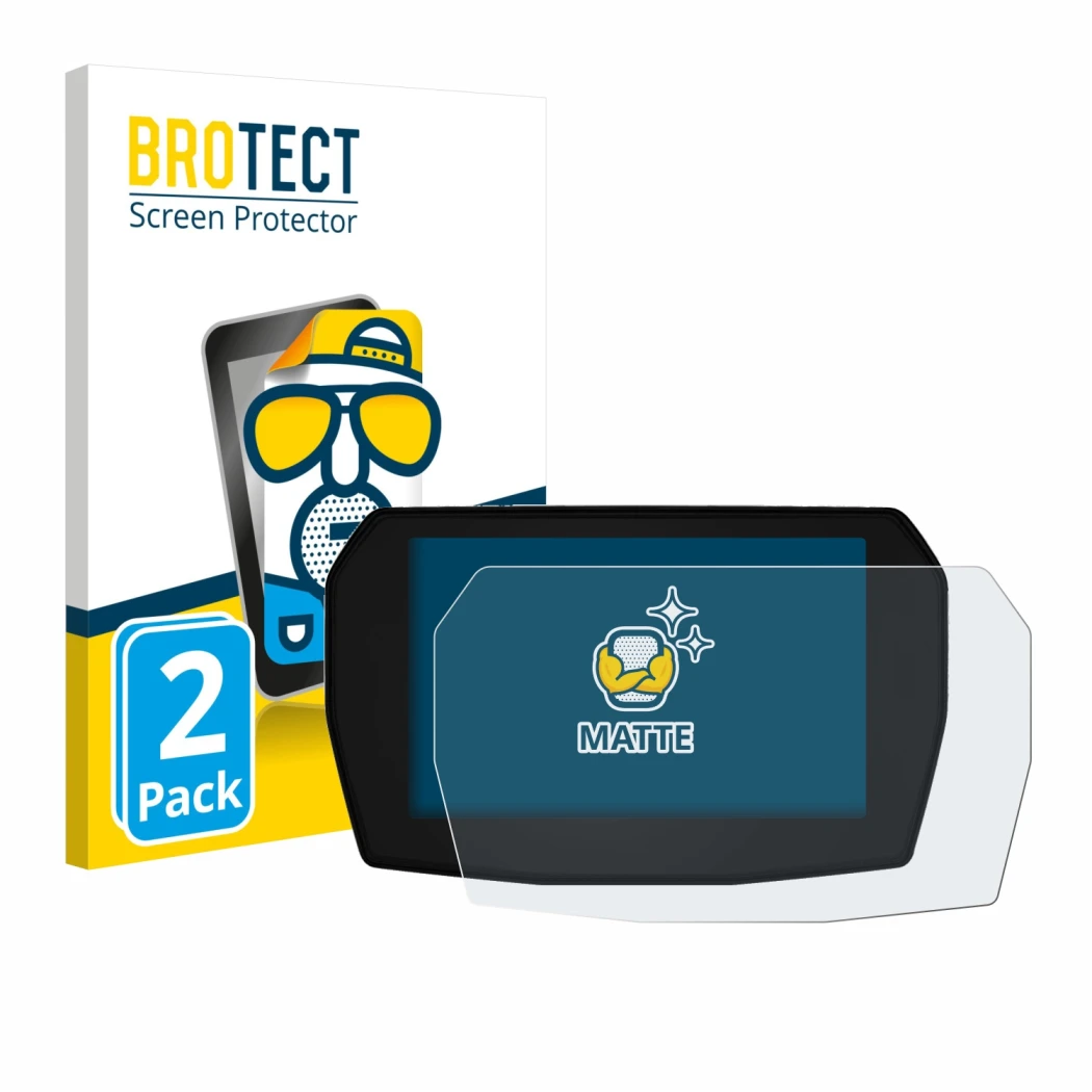 Parte frontal de un envase de producto con el logotipo de la marca BROTECT. Al lado se muestra el dispositivo Ducati Panigale 