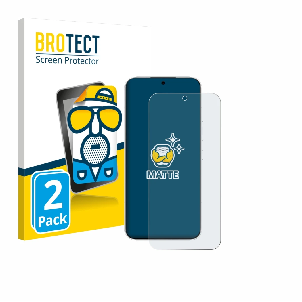 Parte frontal de un envase de producto con el logotipo de la marca BROTECT. Al lado se muestra el dispositivo Honor 500 con su