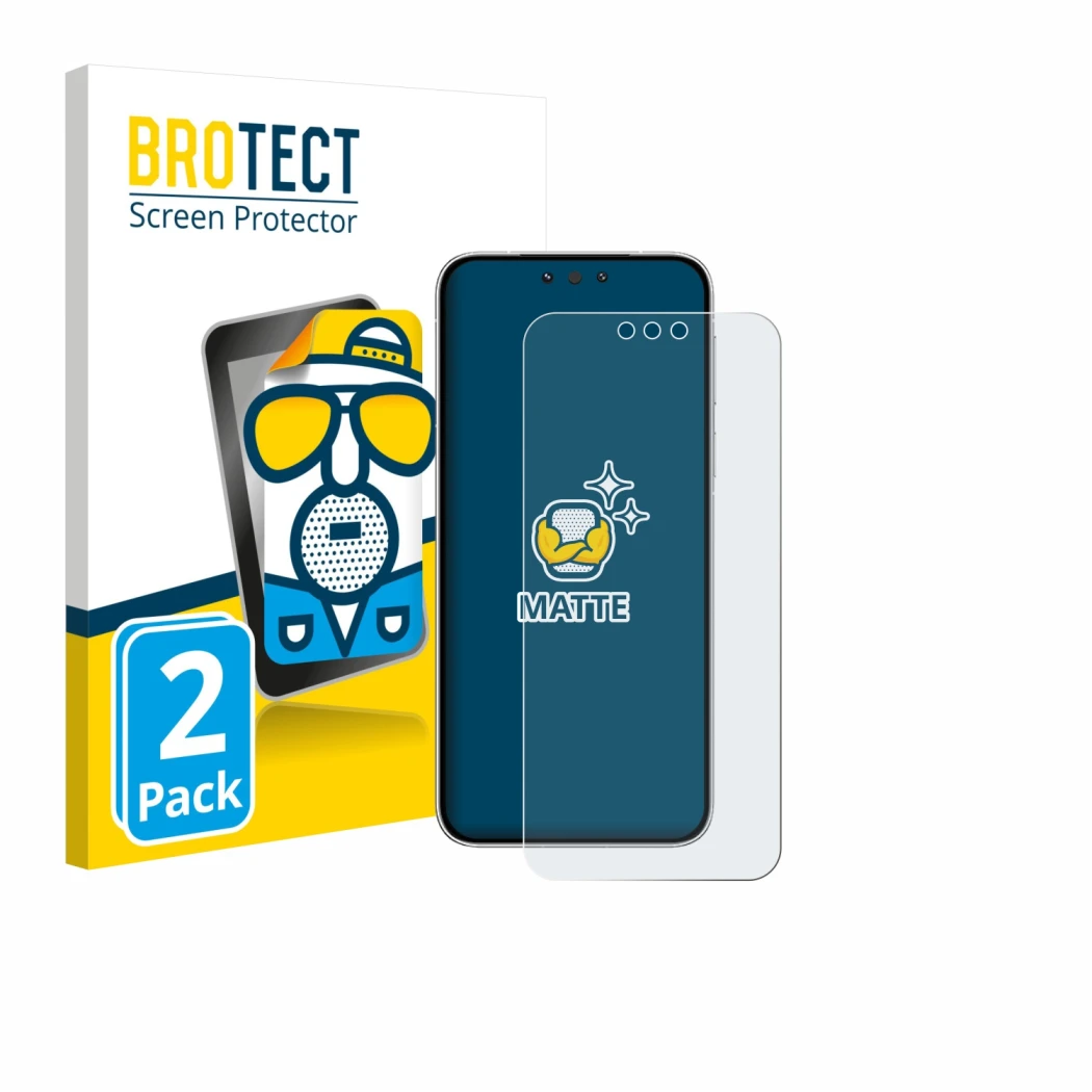 Parte frontal de un envase de producto con el logotipo de la marca BROTECT. Al lado se muestra el dispositivo Huawei Mate 80 c