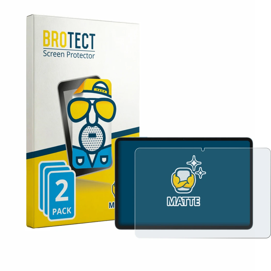 Parte frontal de un envase de producto con el logotipo de la marca BROTECT. Al lado se muestra el dispositivo Doogee Tab G6 Pr