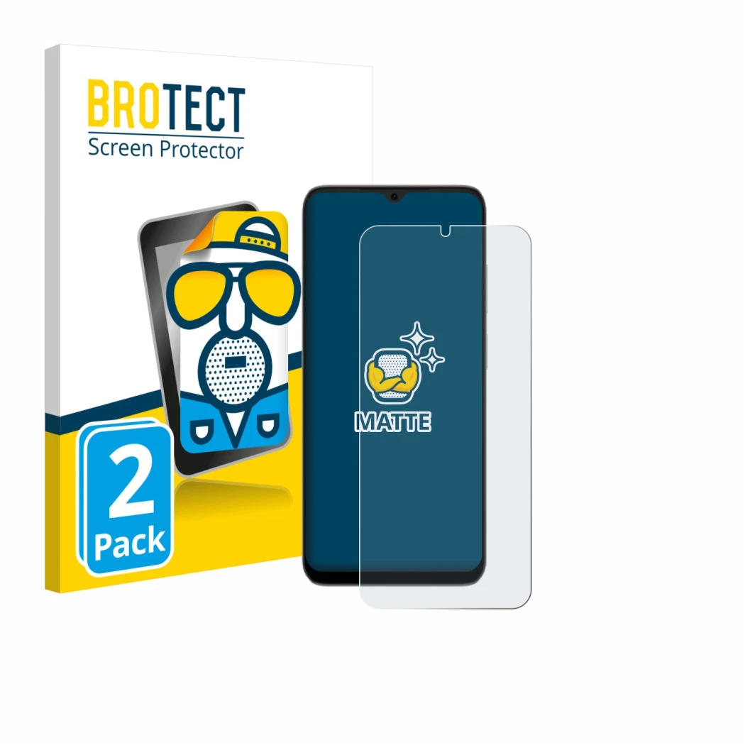 Parte frontal de un envase de producto con el logotipo de la marca BROTECT. Al lado se muestra el dispositivo Doogee Note 56X 