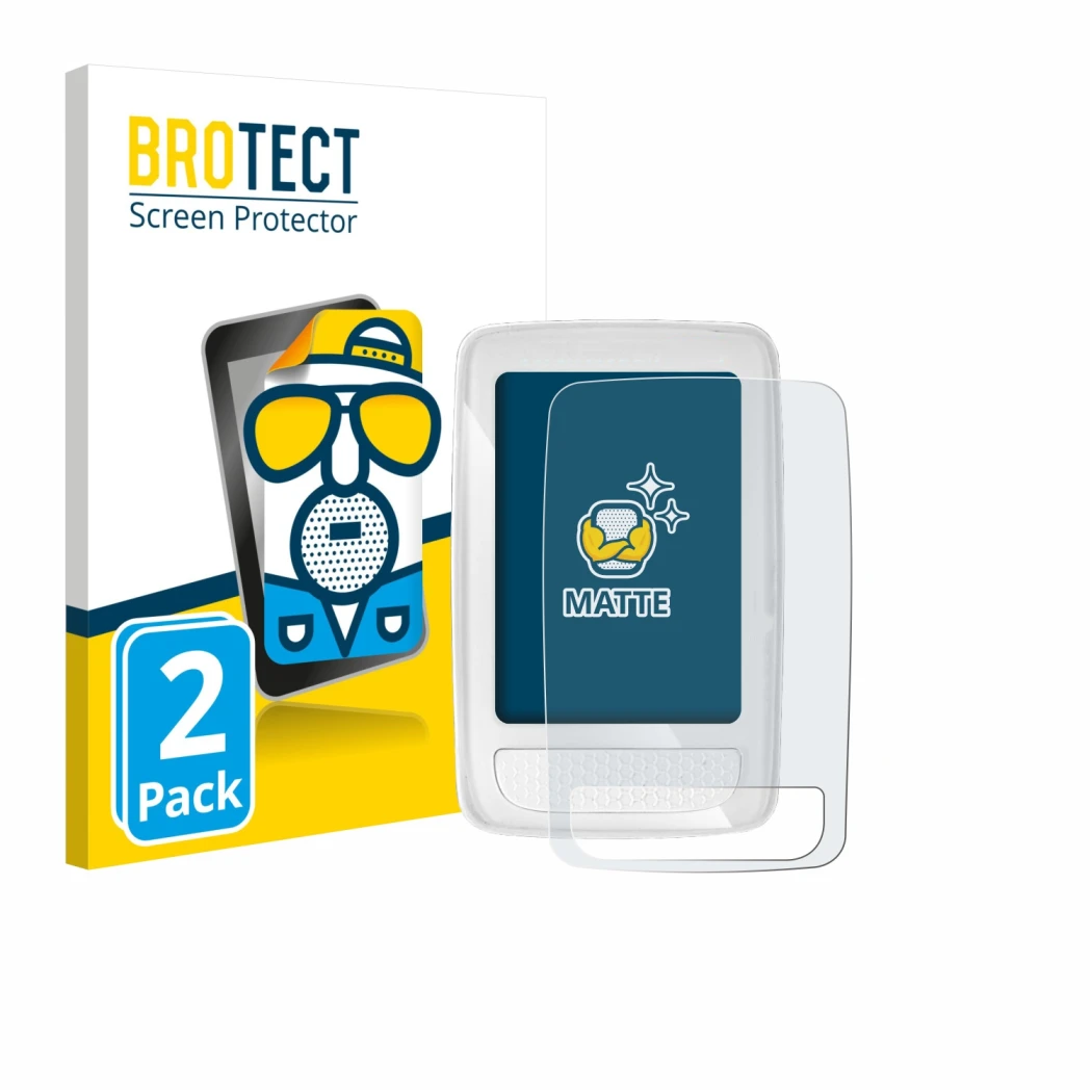 Parte frontal de un envase de producto con el logotipo de la marca BROTECT. Al lado se muestra el dispositivo Giant Axact 14W