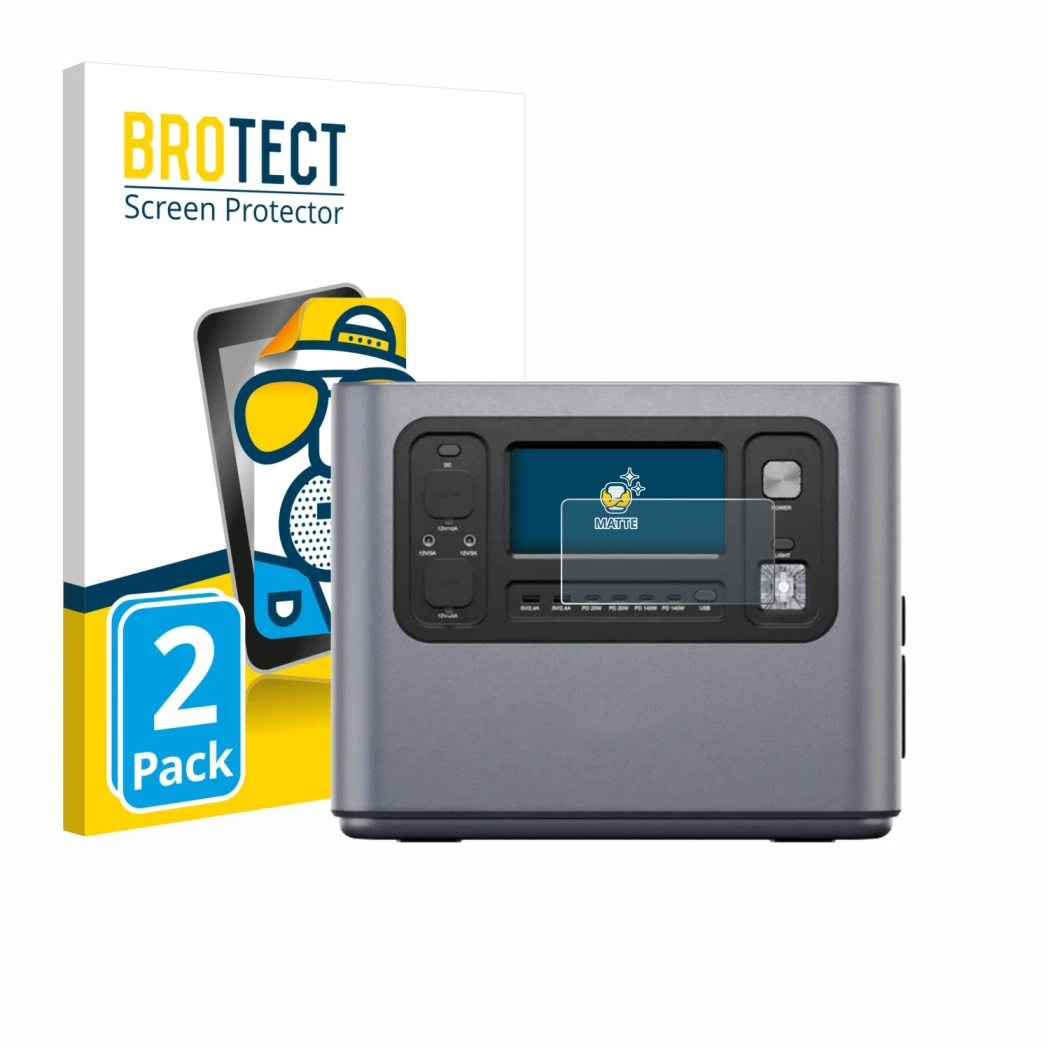Parte frontal de un envase de producto con el logotipo de la marca BROTECT. Al lado se muestra el dispositivo Aferiy P280 con