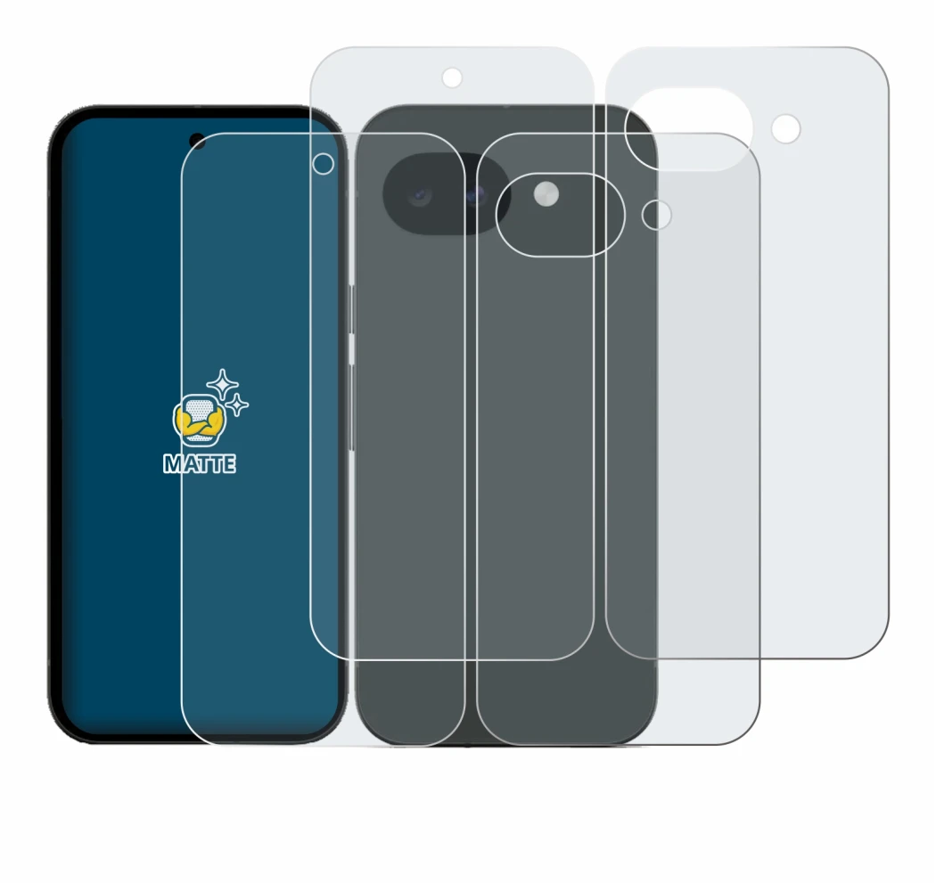 Imagen del dispositivo Google Pixel 10a (Frontal+Trasero) con una amplia variedad de protectores de pantalla.