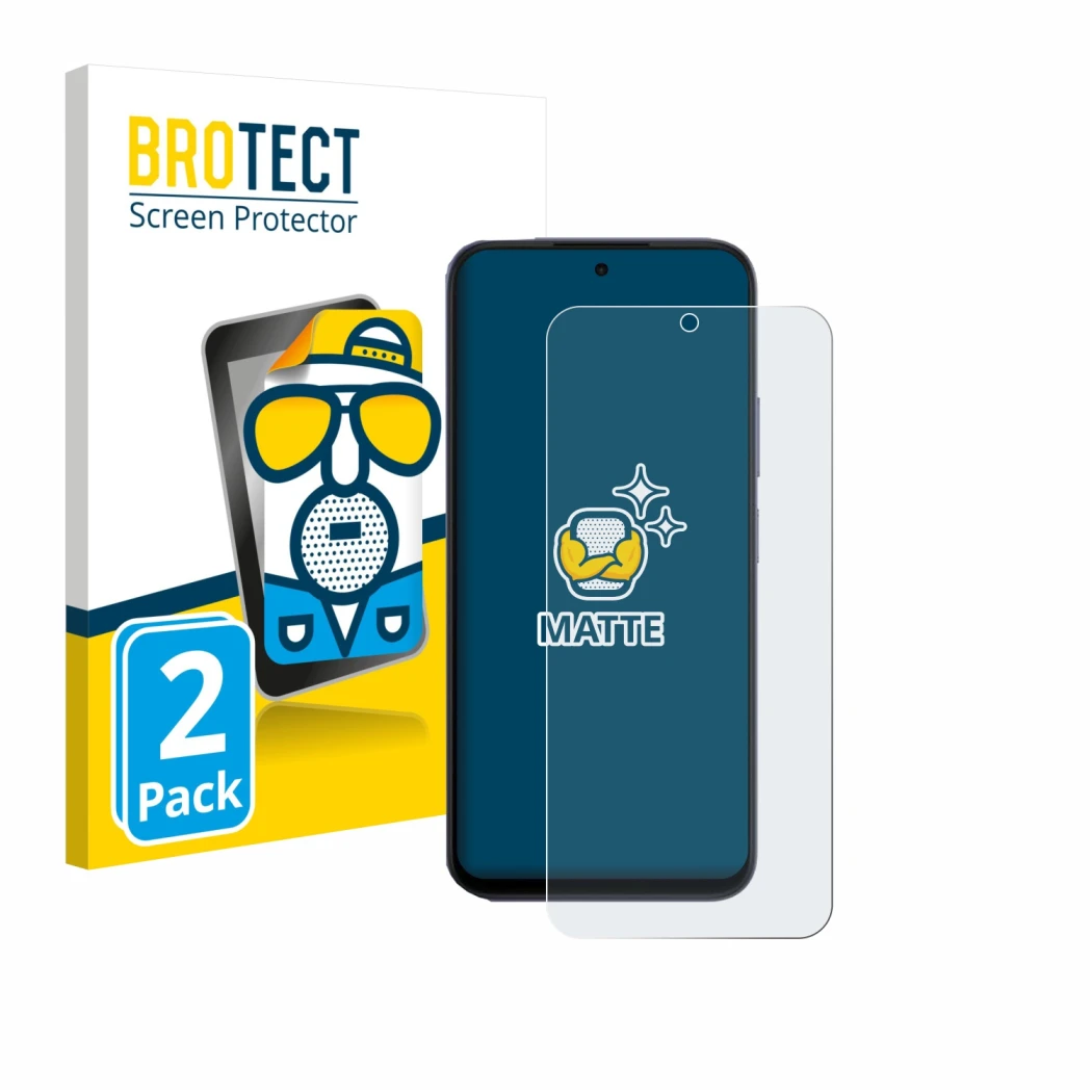 Parte frontal de un envase de producto con el logotipo de la marca BROTECT. Al lado se muestra el dispositivo Oppo A6x 4G con