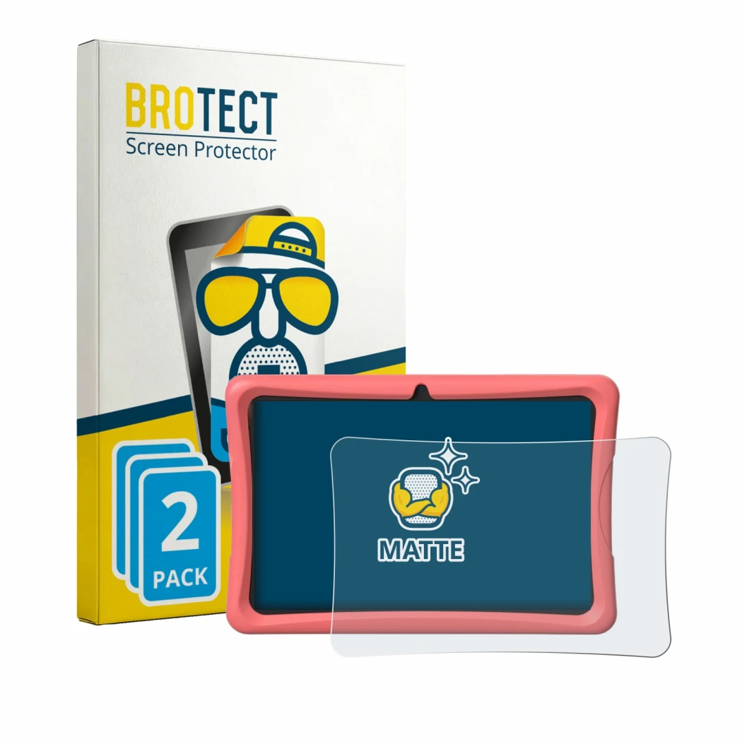 Parte frontal de un envase de producto con el logotipo de la marca BROTECT. Al lado se muestra el dispositivo Tabwee K10 con s