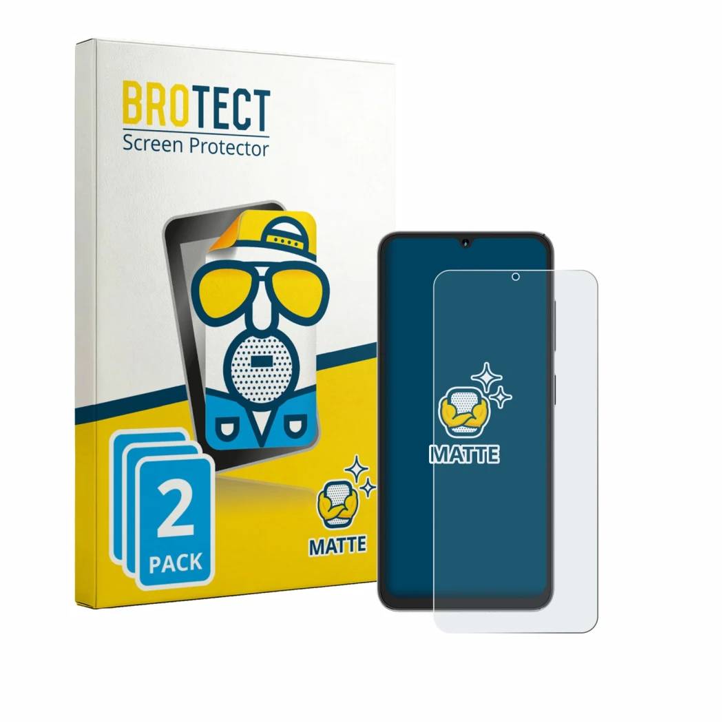 Parte frontal de un envase de producto con el logotipo de la marca BROTECT. Al lado se muestra el dispositivo Hotwav A16 Pro M