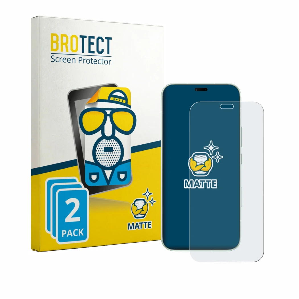 Parte frontal de un envase de producto con el logotipo de la marca BROTECT. Al lado se muestra el dispositivo Honor 600e con s
