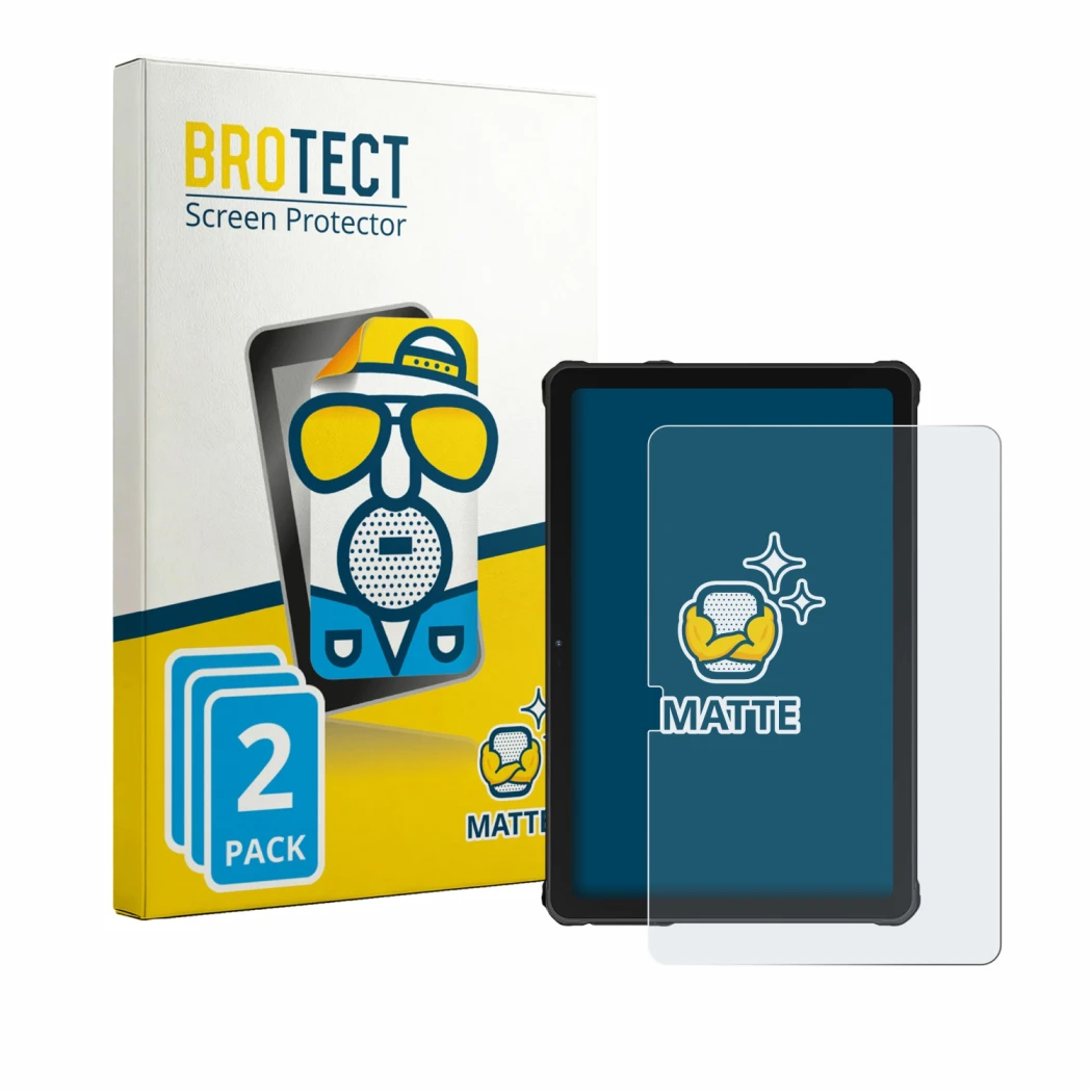 Parte frontal de un envase de producto con el logotipo de la marca BROTECT. Al lado se muestra el dispositivo Oukitel RT10 con