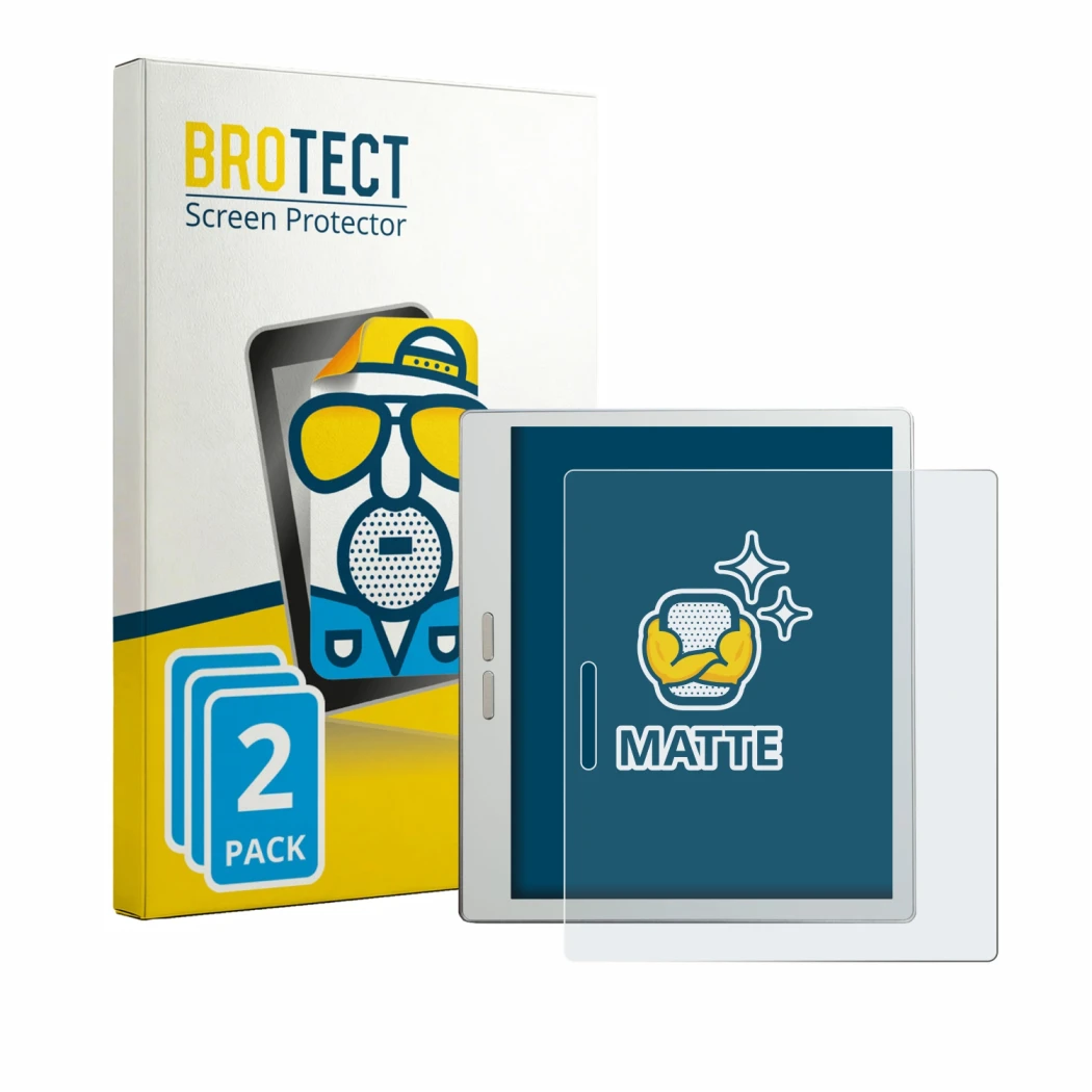 Parte frontal de un envase de producto con el logotipo de la marca BROTECT. Al lado se muestra el dispositivo Bigme B7 Pro con