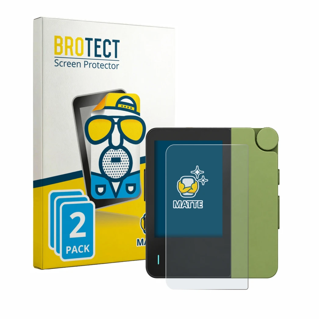 Parte frontal de un envase de producto con el logotipo de la marca BROTECT. Al lado se muestra el dispositivo Hiby W4 con su p