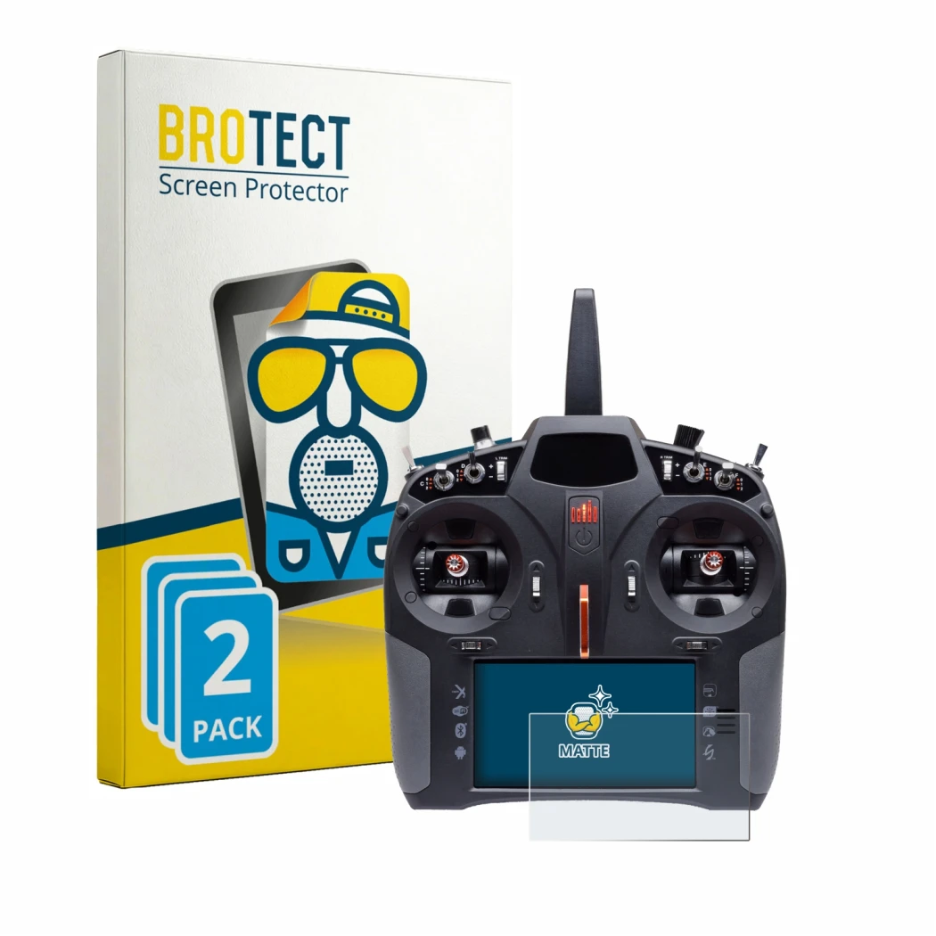 Parte frontal de un envase de producto con el logotipo de la marca BROTECT. Al lado se muestra el dispositivo Spektrum iX14 Pl