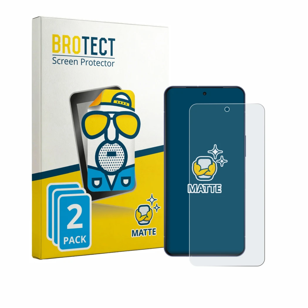 Parte frontal de un envase de producto con el logotipo de la marca BROTECT. Al lado se muestra el dispositivo Sharp Aquos R11 