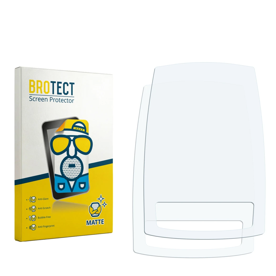 Parte frontal de un envase de producto con el logotipo de la marca BROTECT. Al lado está el protector de pantalla correspondie