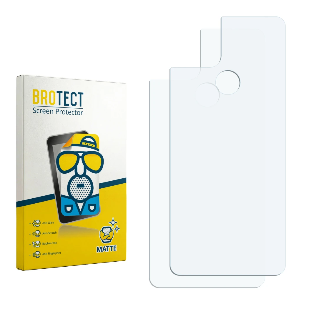Parte frontal de un envase de producto con el logotipo de la marca BROTECT. Al lado está el protector de pantalla correspondie