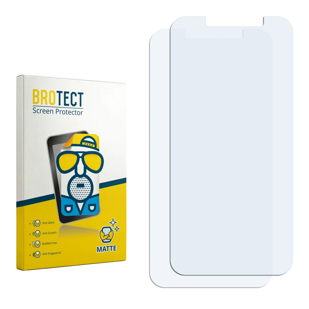 Parte frontal de un envase de producto con el logotipo de la marca BROTECT. Al lado está el protector de pantalla correspondie