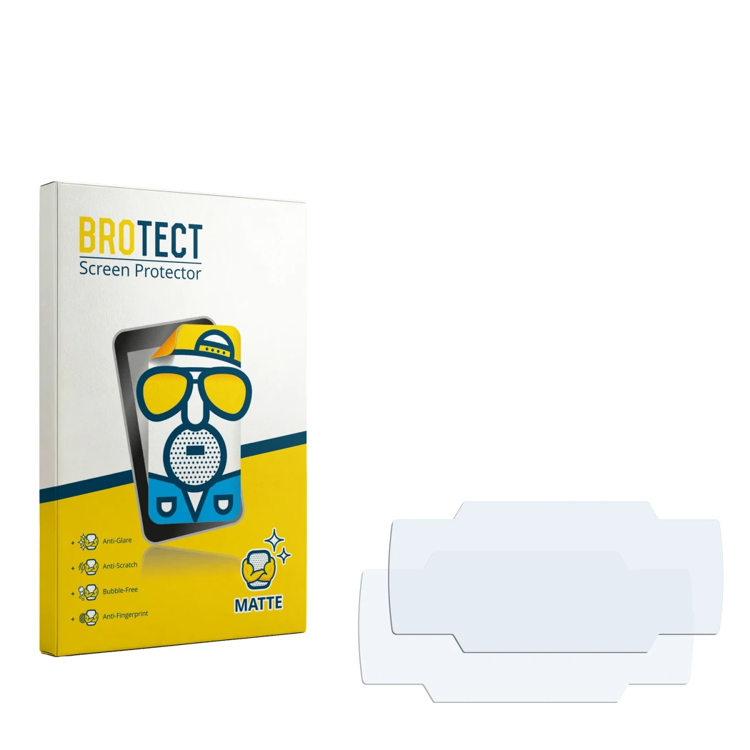 Parte frontal de un envase de producto con el logotipo de la marca BROTECT. Al lado está el protector de pantalla correspondie