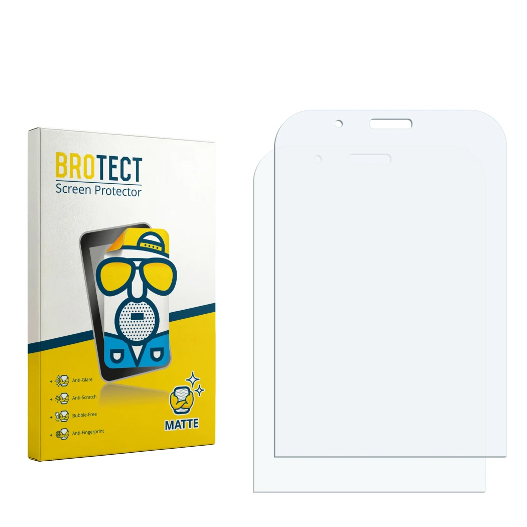 Parte frontal de un envase de producto con el logotipo de la marca BROTECT. Al lado está el protector de pantalla correspondie