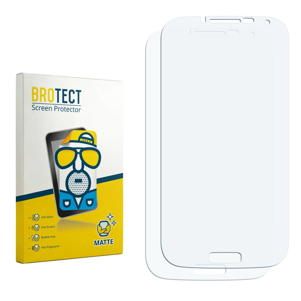 Parte frontal de un envase de producto con el logotipo de la marca BROTECT. Al lado está el protector de pantalla correspondie