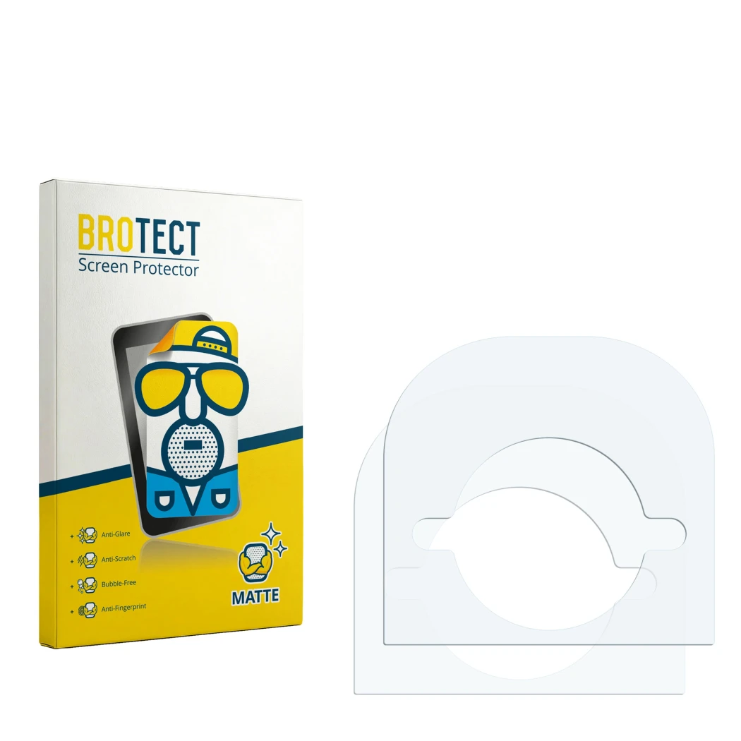 Parte frontal de un envase de producto con el logotipo de la marca BROTECT. Al lado está el protector de pantalla correspondie