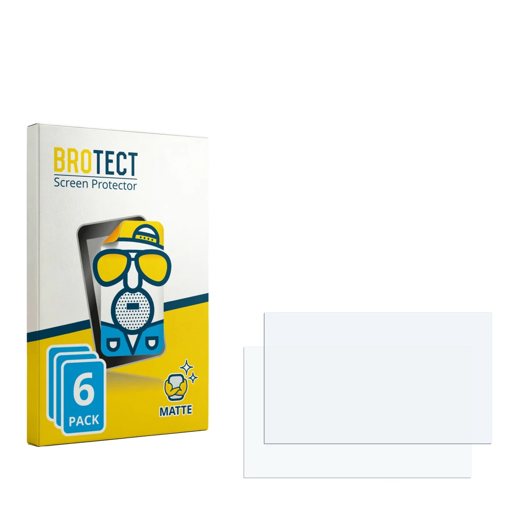 Parte frontal de un envase de producto con el logotipo de la marca BROTECT. Al lado está el protector de pantalla correspondie