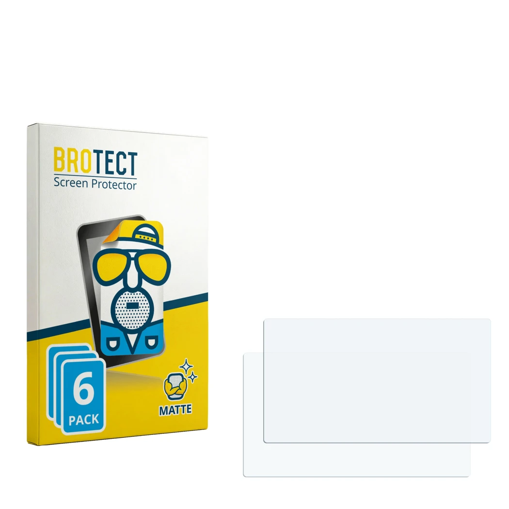 Parte frontal de un envase de producto con el logotipo de la marca BROTECT. Al lado está el protector de pantalla correspondie