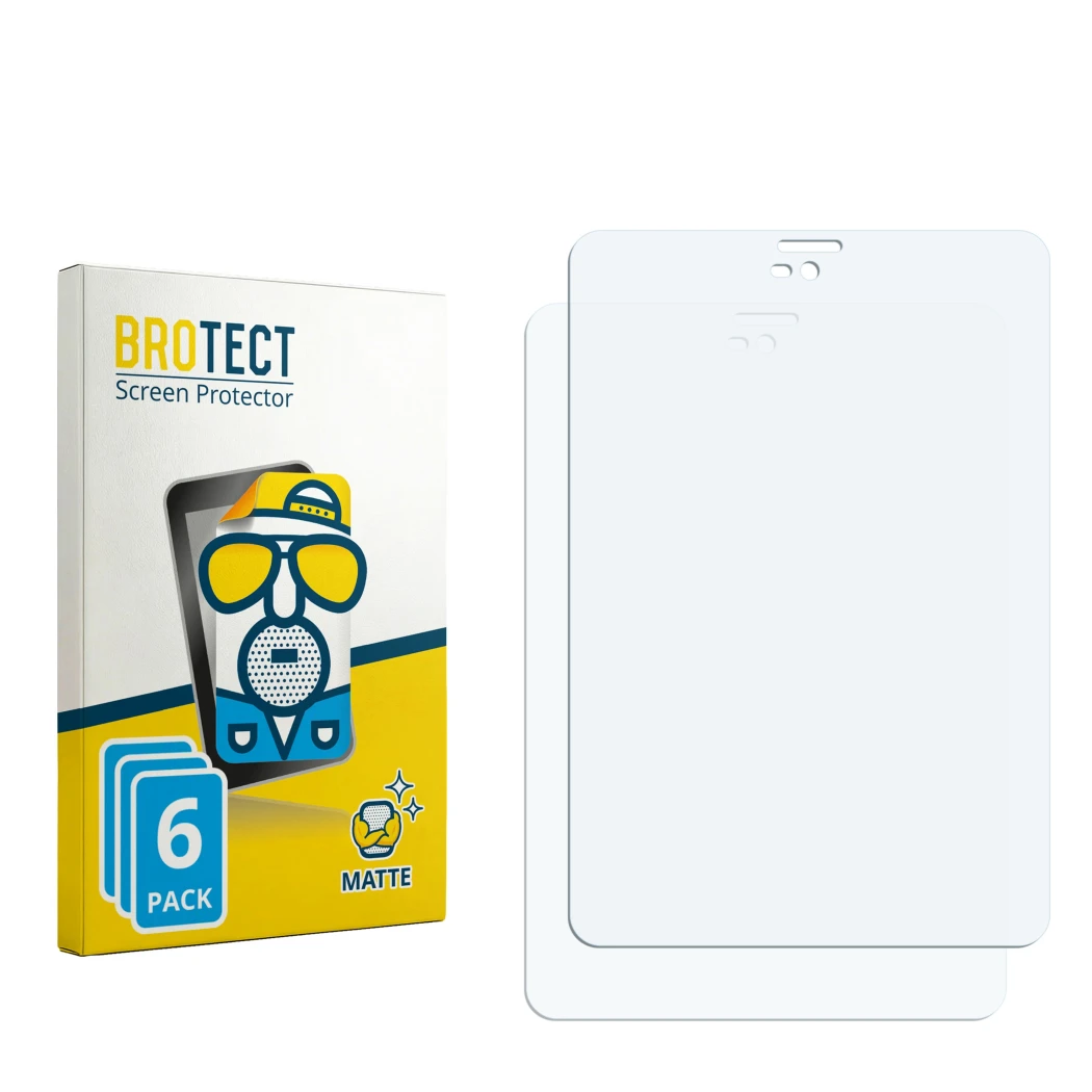Parte frontal de un envase de producto con el logotipo de la marca BROTECT. Al lado está el protector de pantalla correspondie