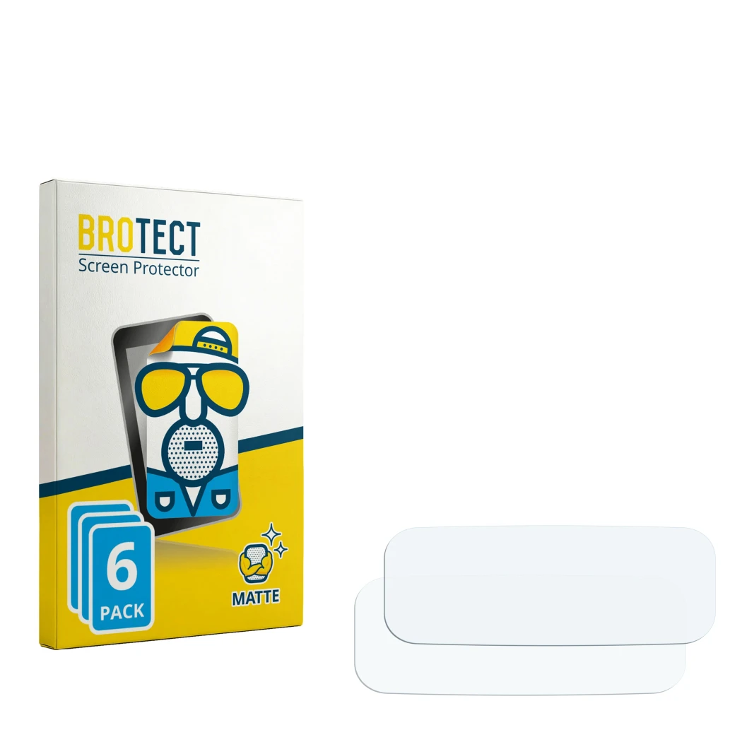 Parte frontal de un envase de producto con el logotipo de la marca BROTECT. Al lado está el protector de pantalla correspondie