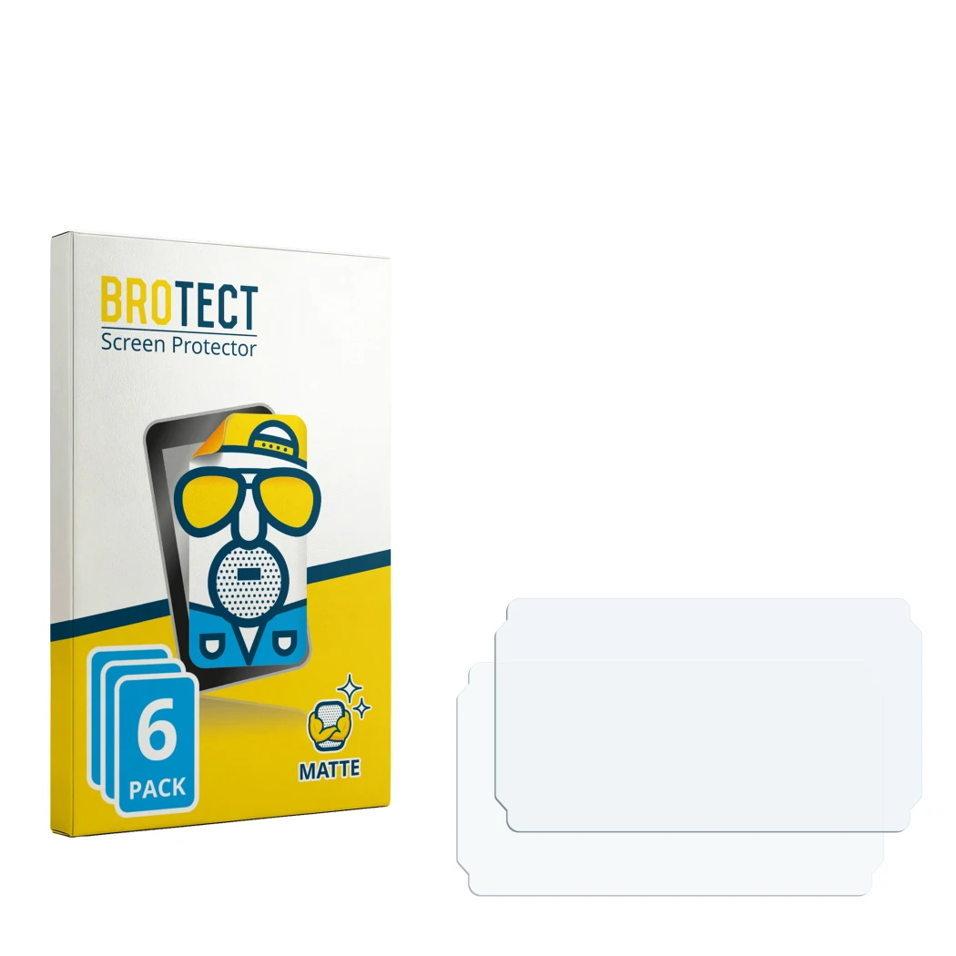 Parte frontal de un envase de producto con el logotipo de la marca BROTECT. Al lado está el protector de pantalla correspondie