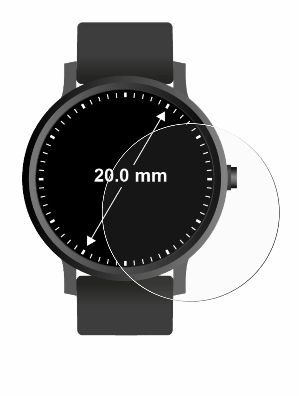 Imagen del dispositivo Relojes (Circular, ø: 20 mm) con una amplia variedad de protectores de pantalla.