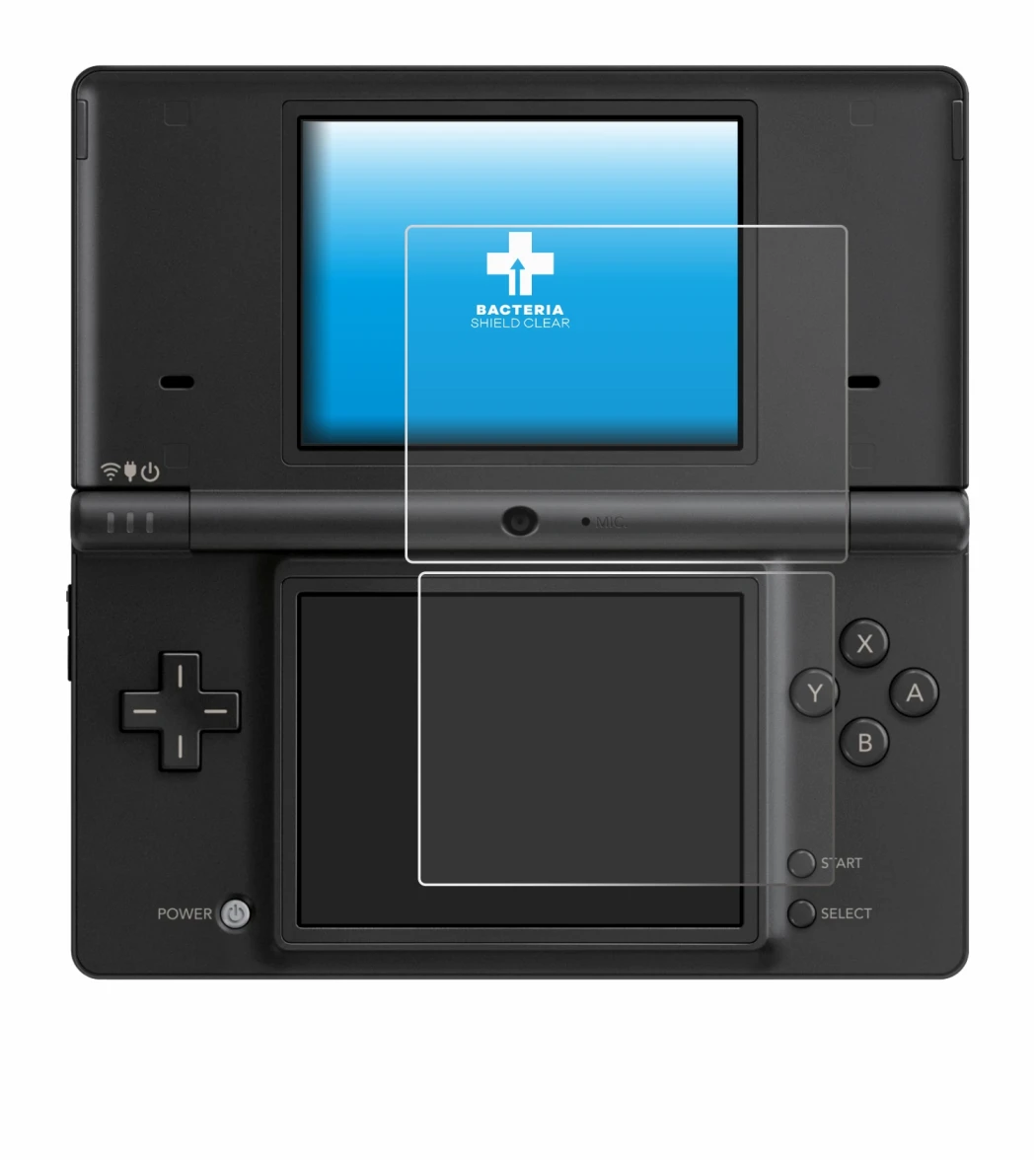 Imagen del dispositivo Nintendo DSi con una amplia variedad de protectores de pantalla.