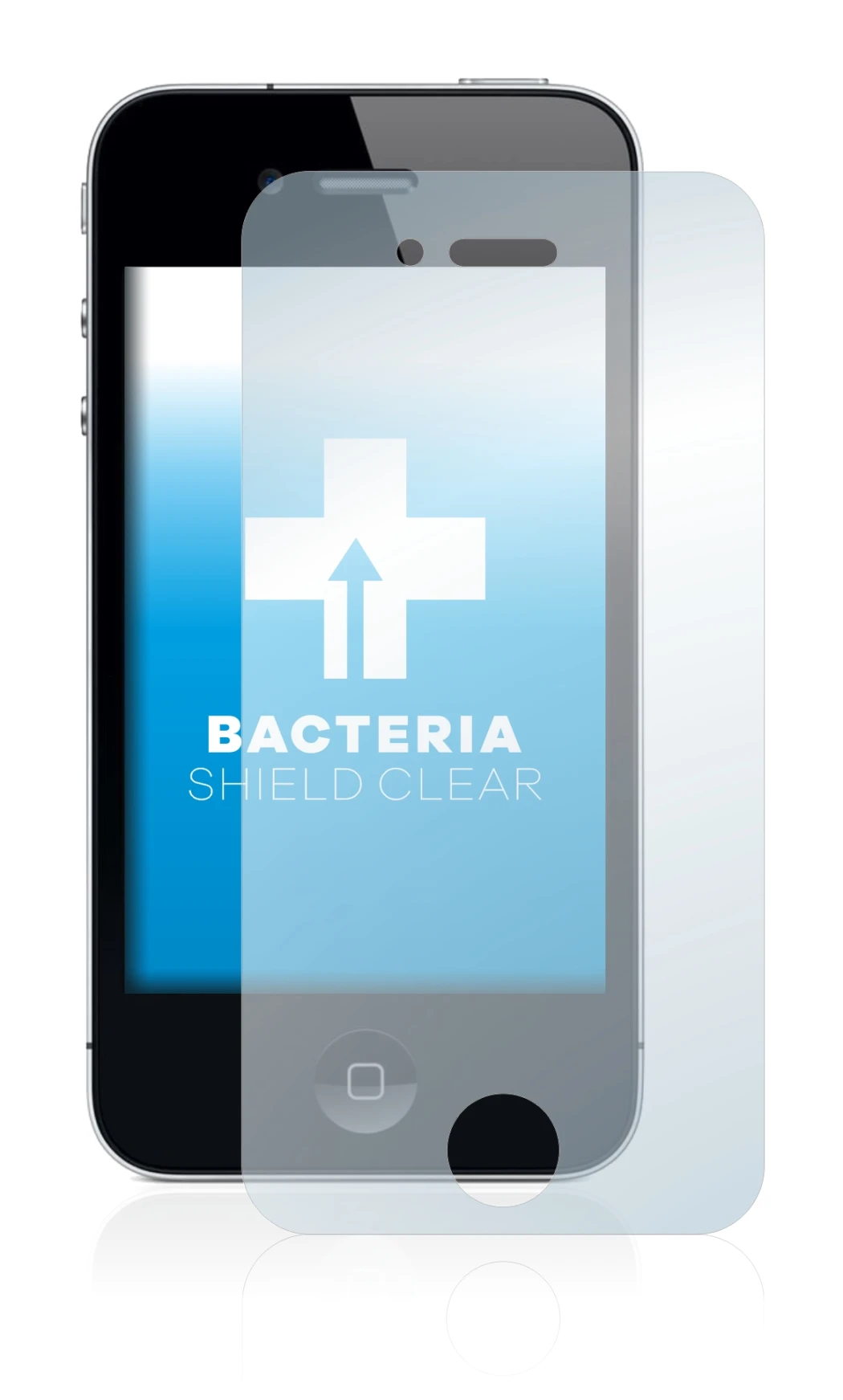 Imagen del dispositivo Apple iPhone 4 con una amplia variedad de protectores de pantalla.