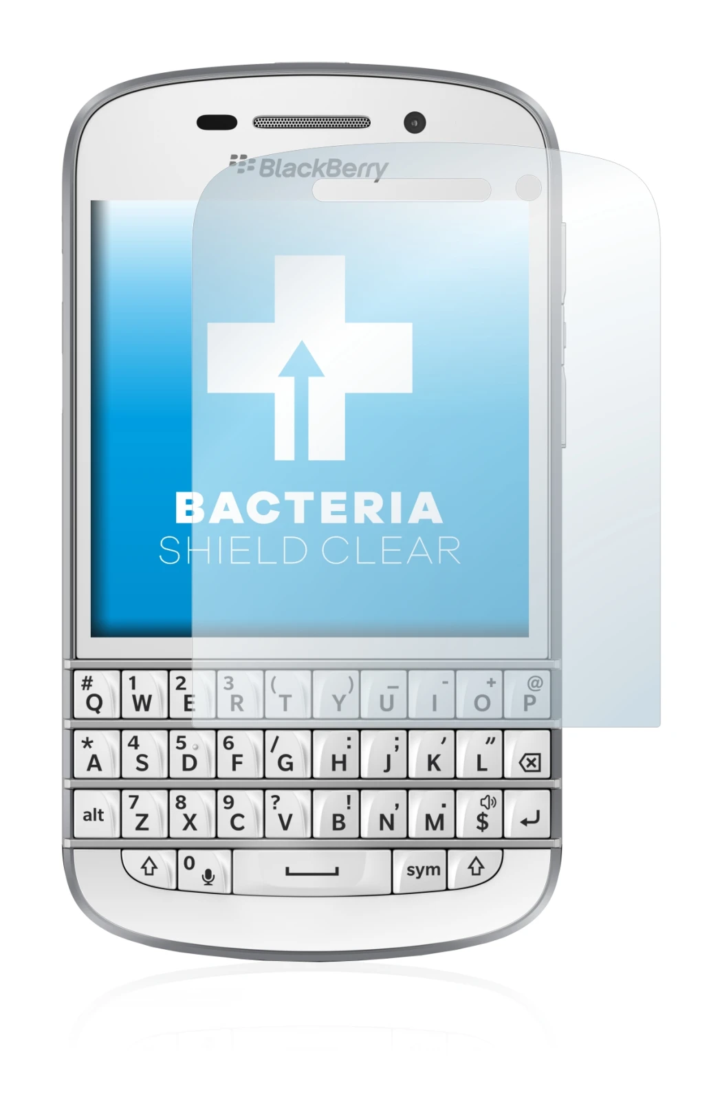 Imagen del dispositivo BlackBerry Q10 con una amplia variedad de protectores de pantalla.