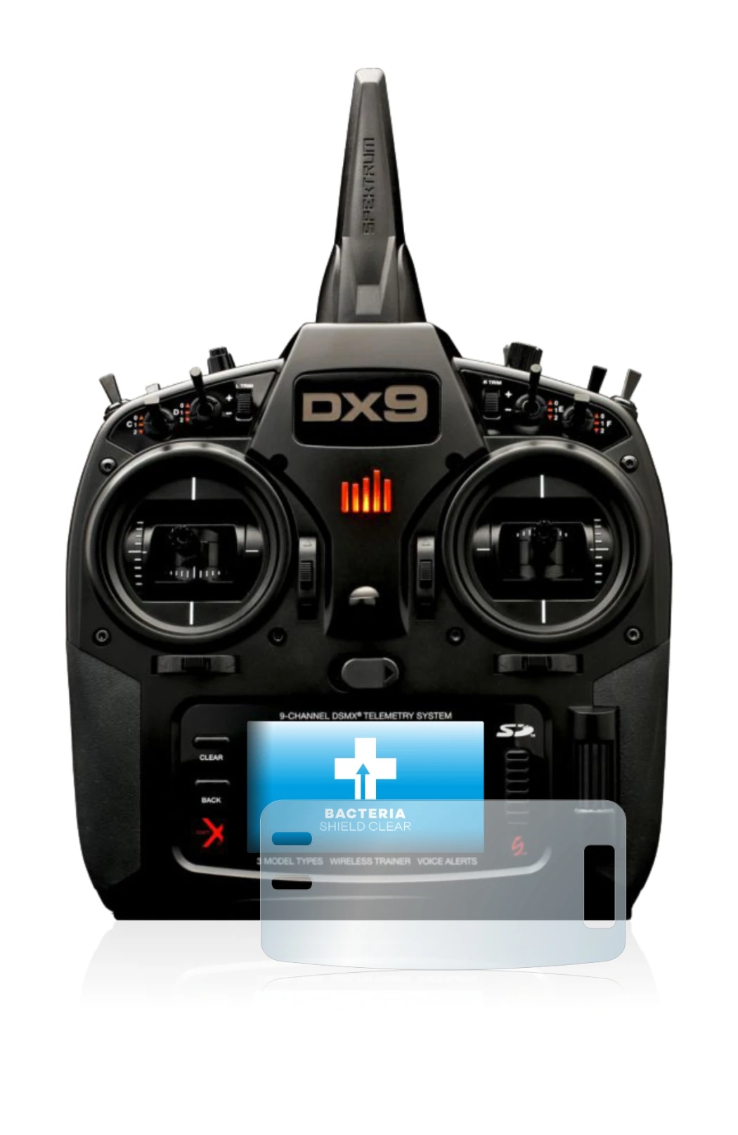 Imagen del dispositivo Spektrum DX9 con una amplia variedad de protectores de pantalla.