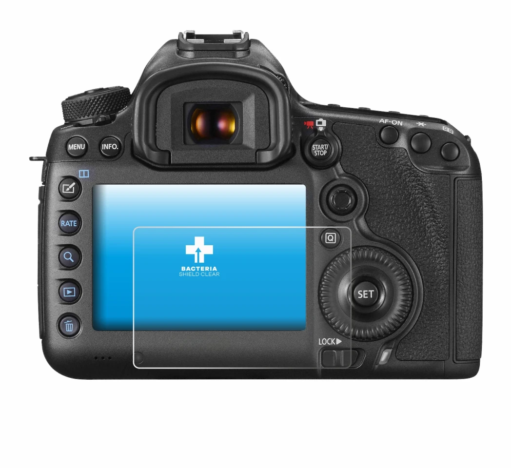 Imagen del dispositivo Canon EOS 5DS R con una amplia variedad de protectores de pantalla.