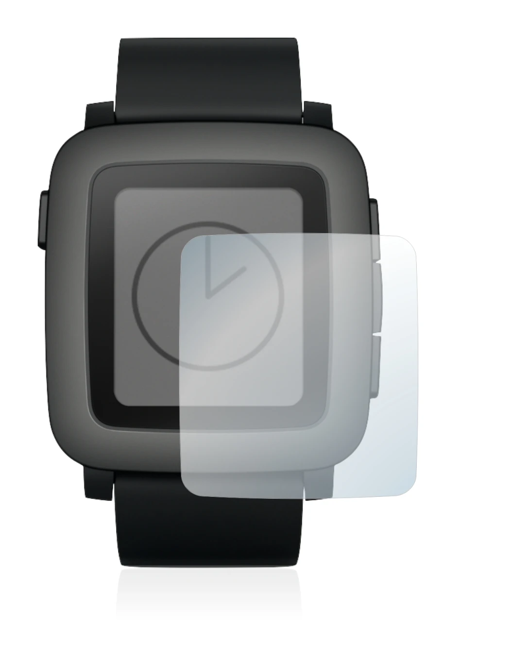 Imagen del dispositivo Pebble Time con una amplia variedad de protectores de pantalla.
