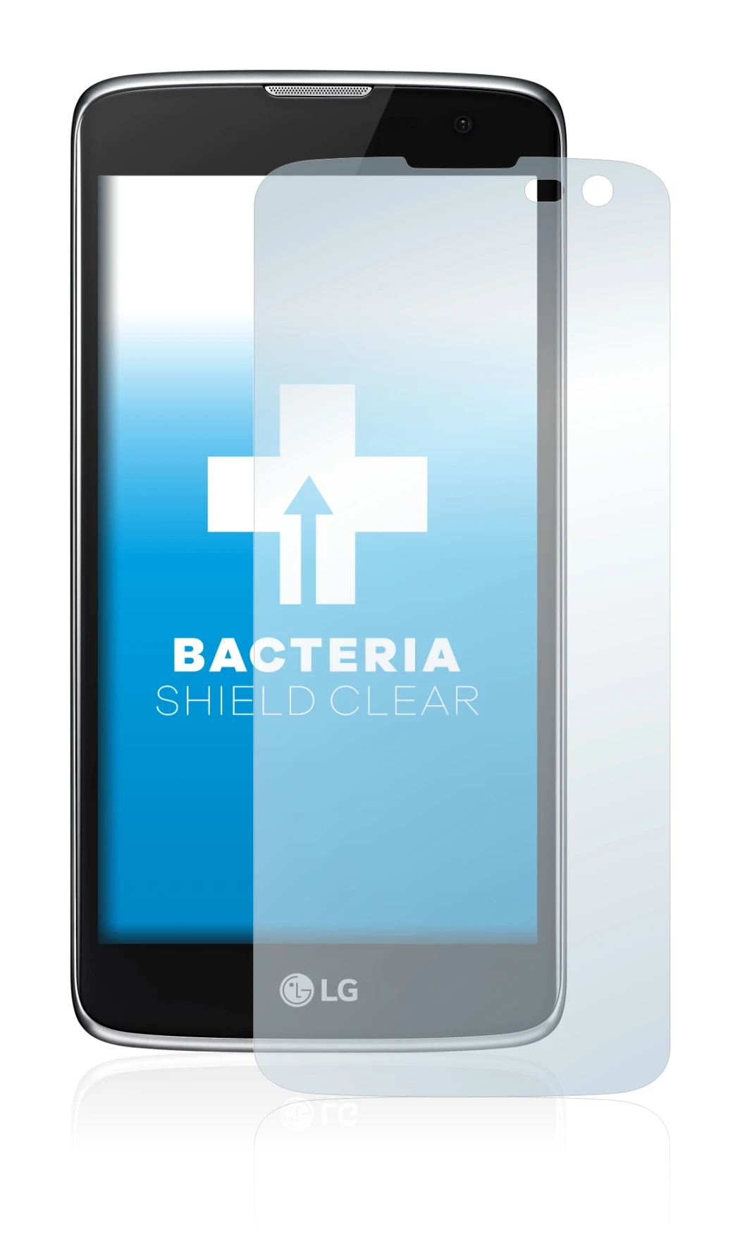 Imagen del dispositivo LG K7 (cámara a la derecha solamente) con una amplia variedad de protectores de pantalla.