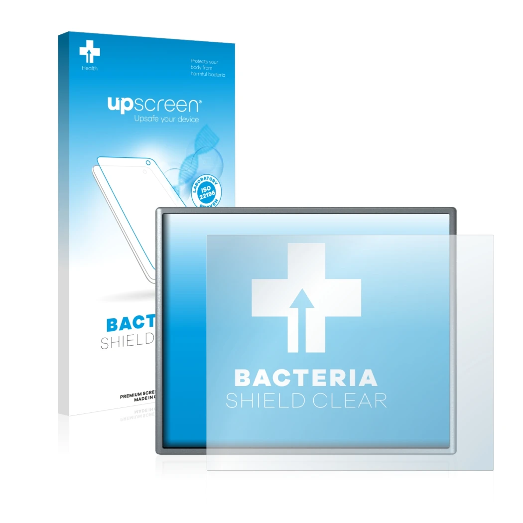 Parte frontal de un envase de producto con el logotipo de la marca upscreen. Al lado se muestra el dispositivo Siemens Simatic