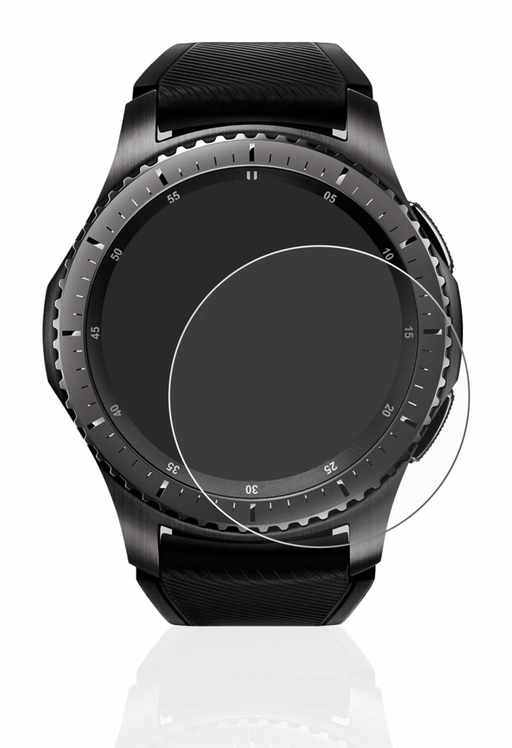Imagen del dispositivo Samsung Gear S3 Frontier con una amplia variedad de protectores de pantalla.