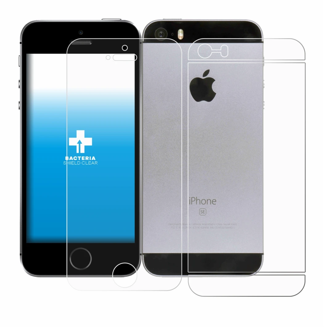 Imagen del dispositivo Apple iPhone SE 2016 (Frontal+Trasero) con una amplia variedad de protectores de pantalla.