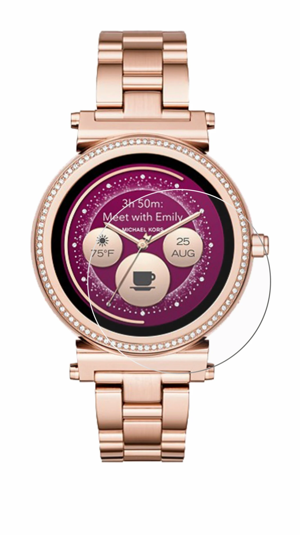 Imagen del dispositivo Michael Kors Access Sofie con una amplia variedad de protectores de pantalla.
