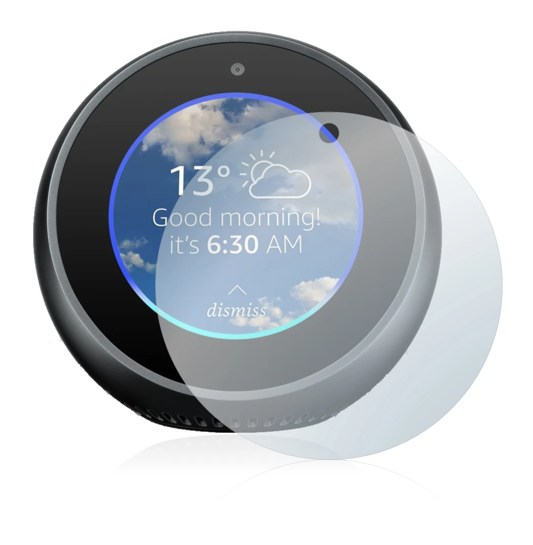 Imagen del dispositivo Amazon Echo Spot con una amplia variedad de protectores de pantalla.
