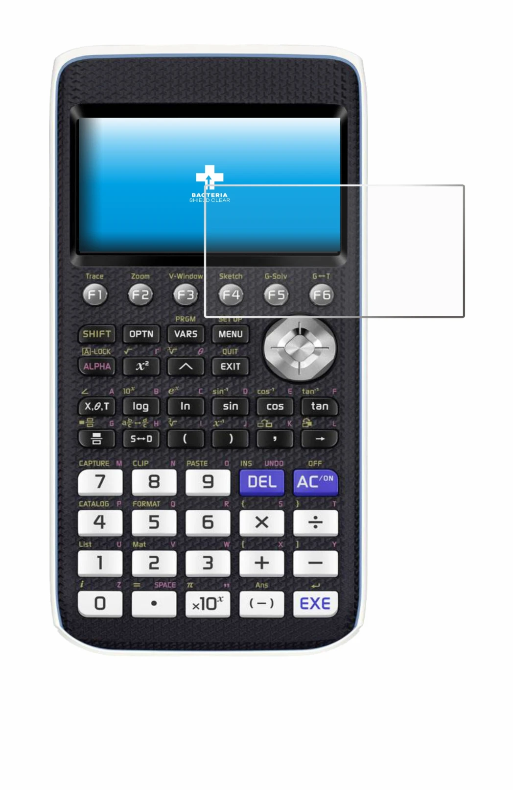 Imagen del dispositivo Casio FX-CG50 con una amplia variedad de protectores de pantalla.
