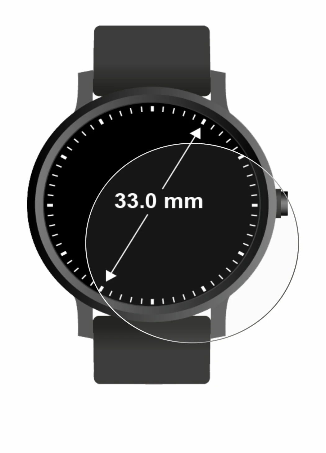 Imagen del dispositivo Circular Displays (ø: 33 mm) con una amplia variedad de protectores de pantalla.