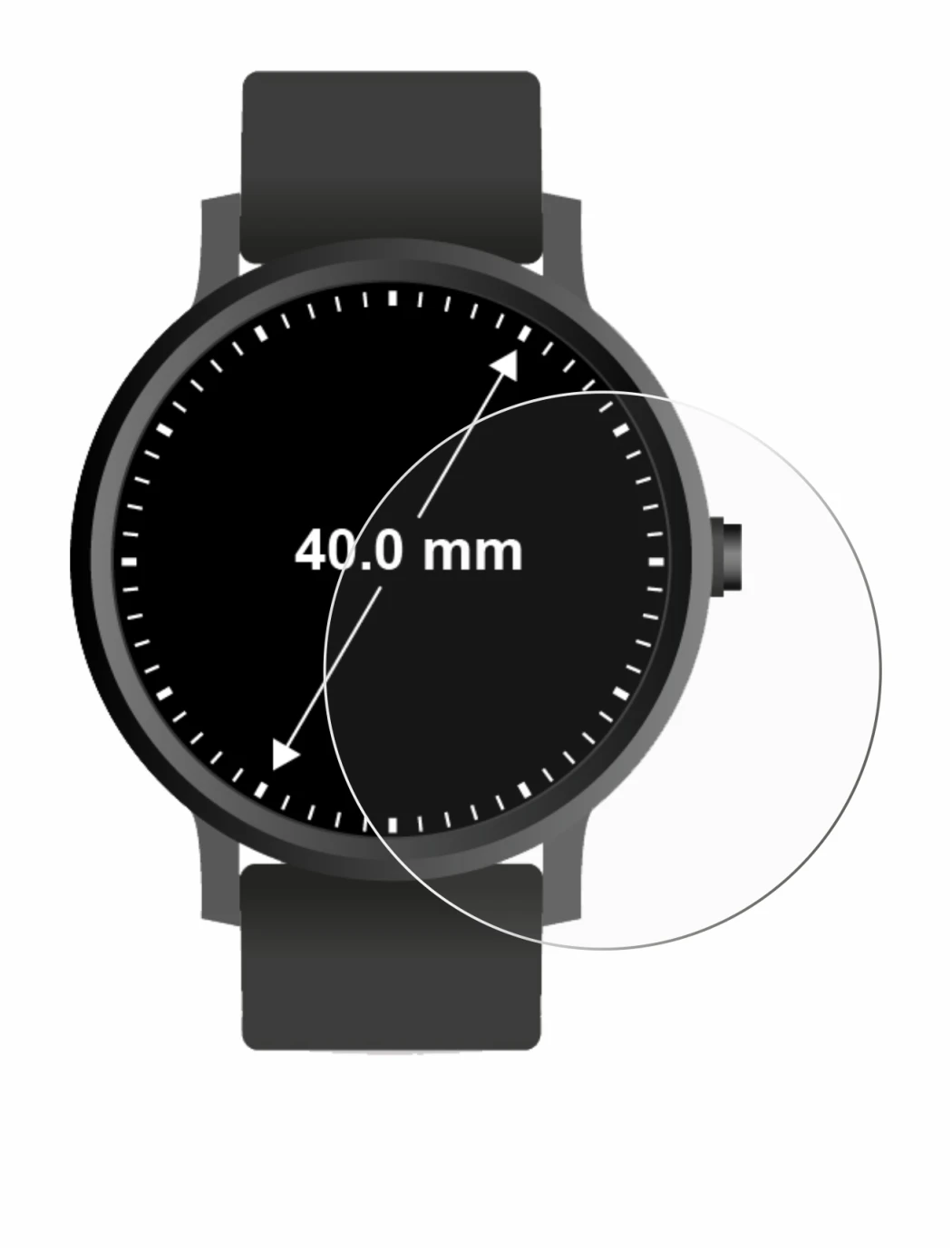 Imagen del dispositivo Circular Displays (ø: 40 mm) con una amplia variedad de protectores de pantalla.