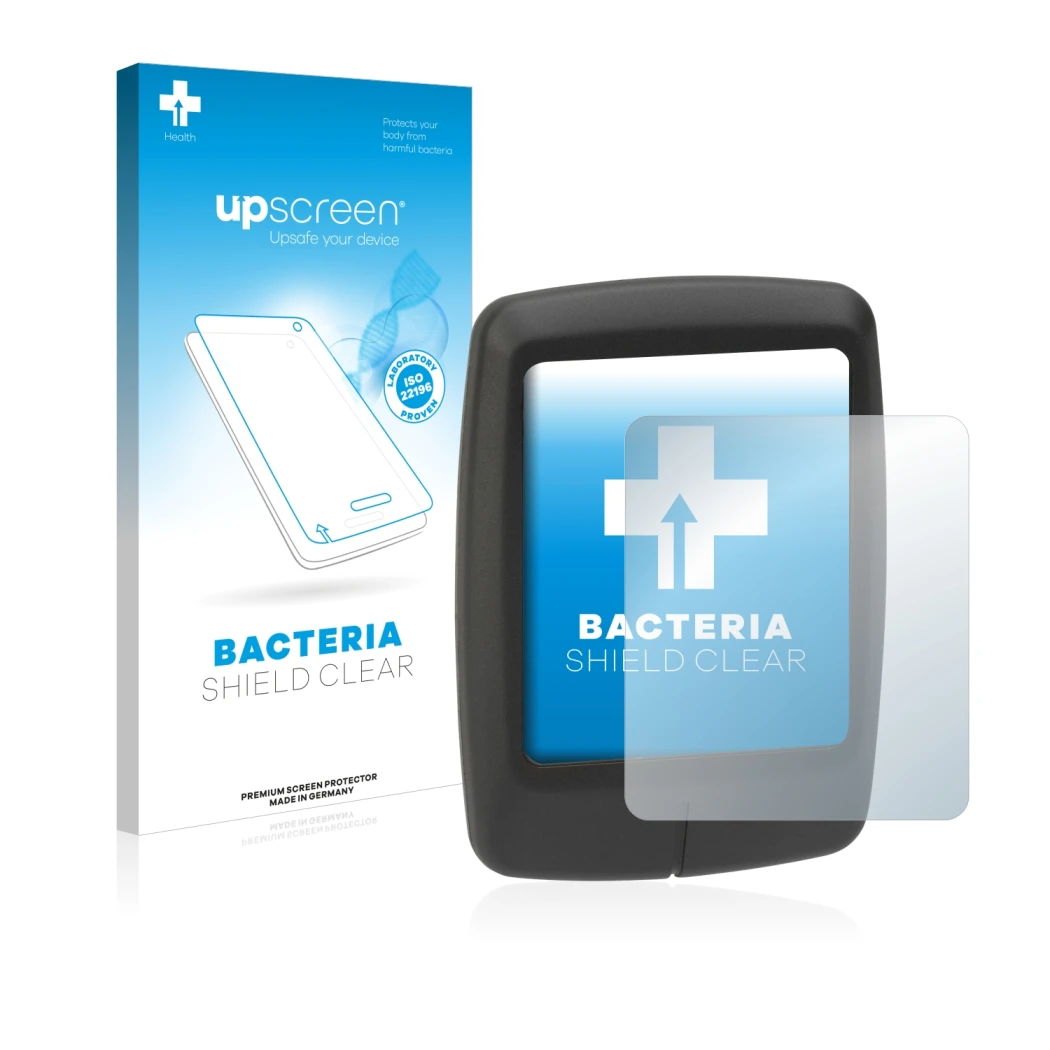 Parte frontal de un envase de producto con el logotipo de la marca upscreen. Al lado se muestra el dispositivo Specialized Tur
