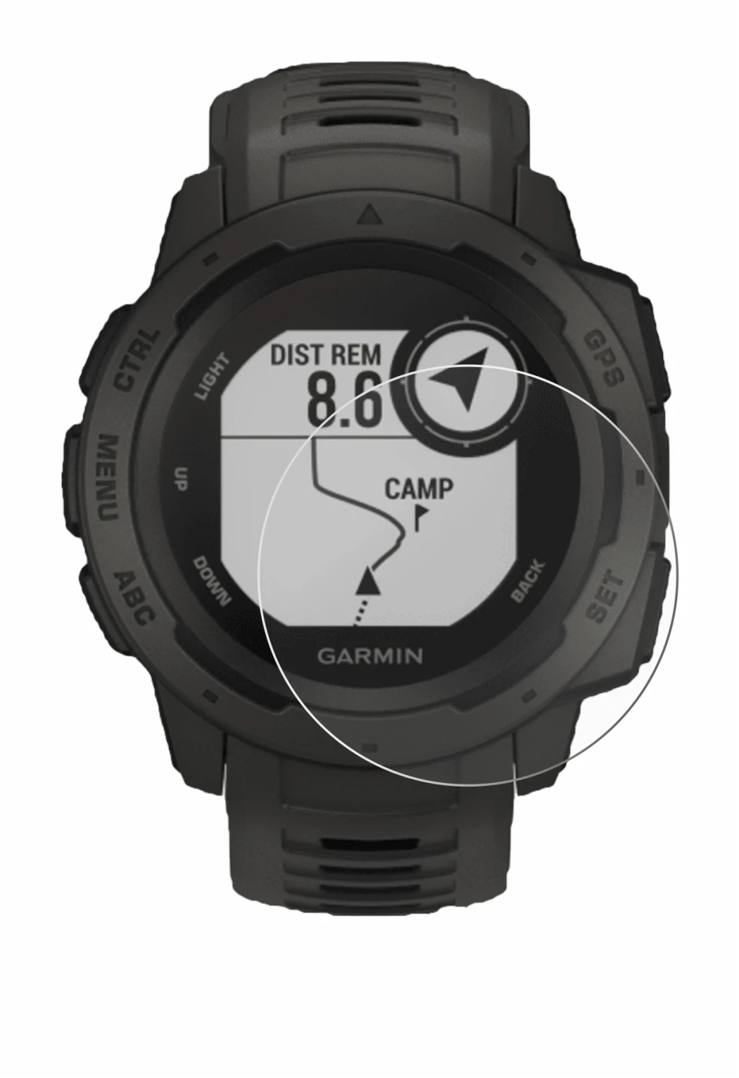 Imagen del dispositivo Garmin Instinct Tactical Edition con una amplia variedad de protectores de pantalla.